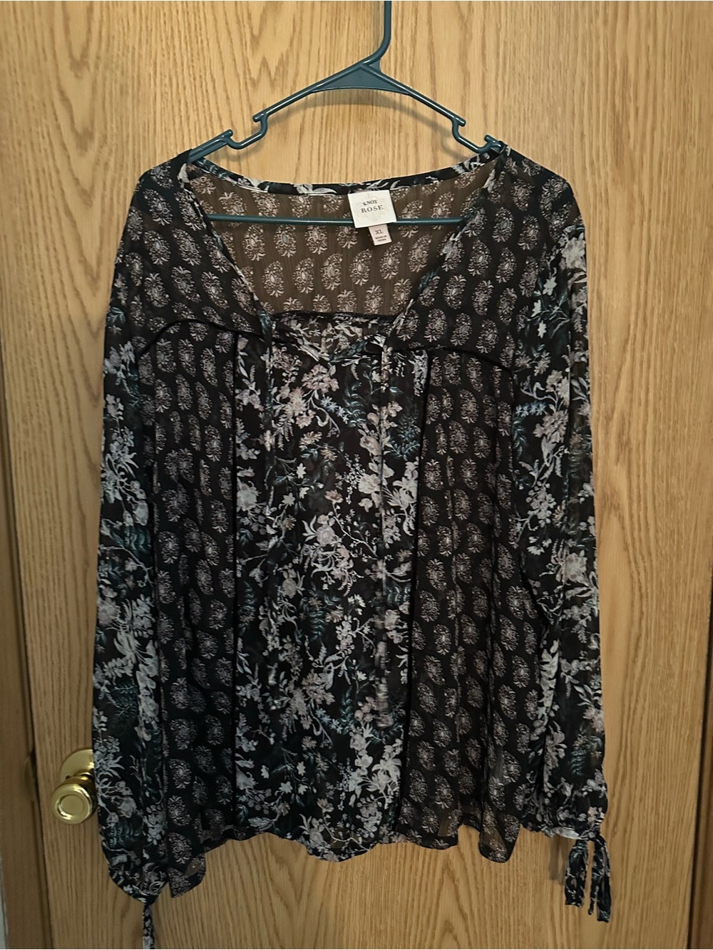 Knox Rose Black Floral Boho Peasant Blouse